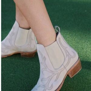 Free People Cream Ankle‎ Booties with Western Stitching